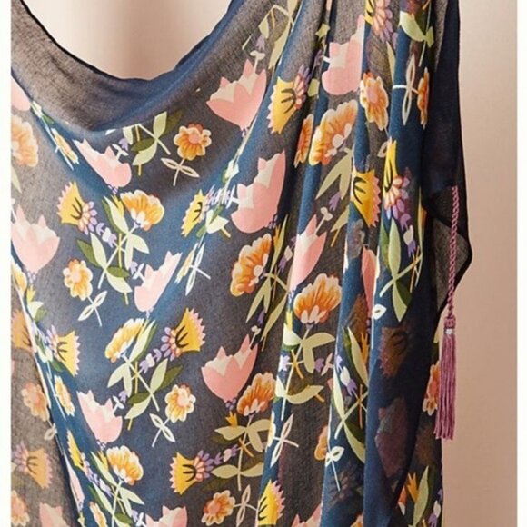 Anthropologie Saachi Floral Tassel Square Scarf OS - Picture 3 of 9